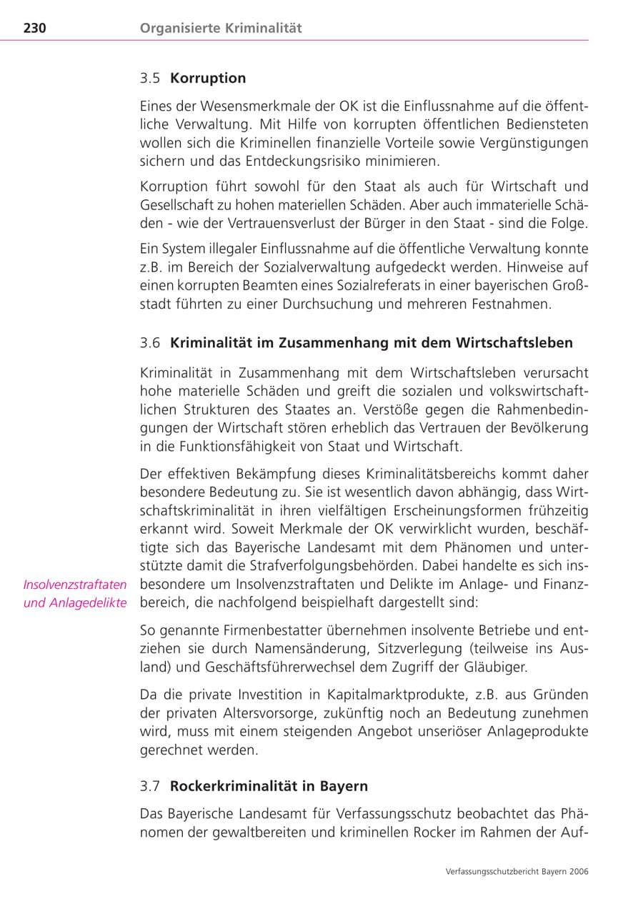 Seite 230 des Verfassungsschutzbericht 2006 Bayern