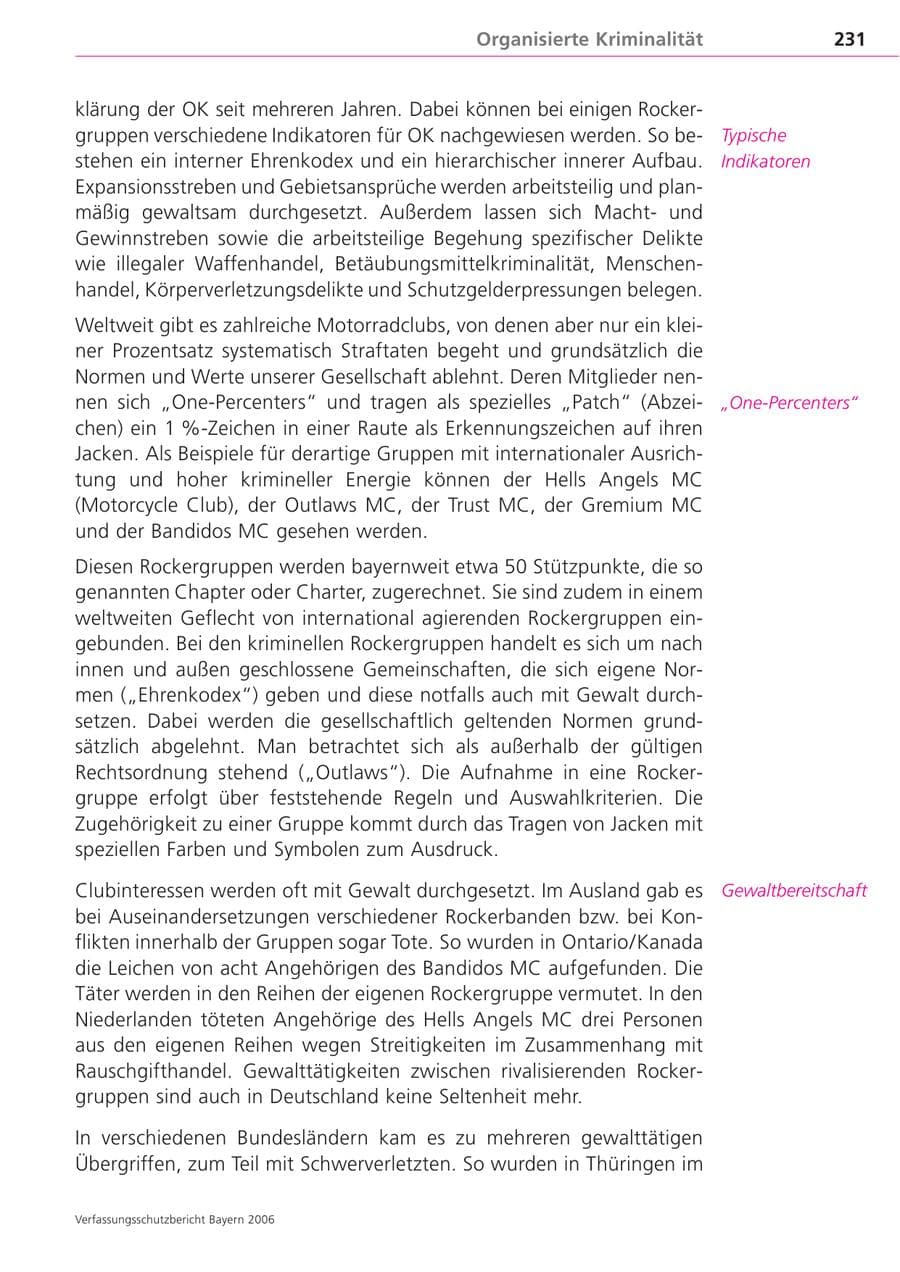 Seite 231 des Verfassungsschutzbericht 2006 Bayern