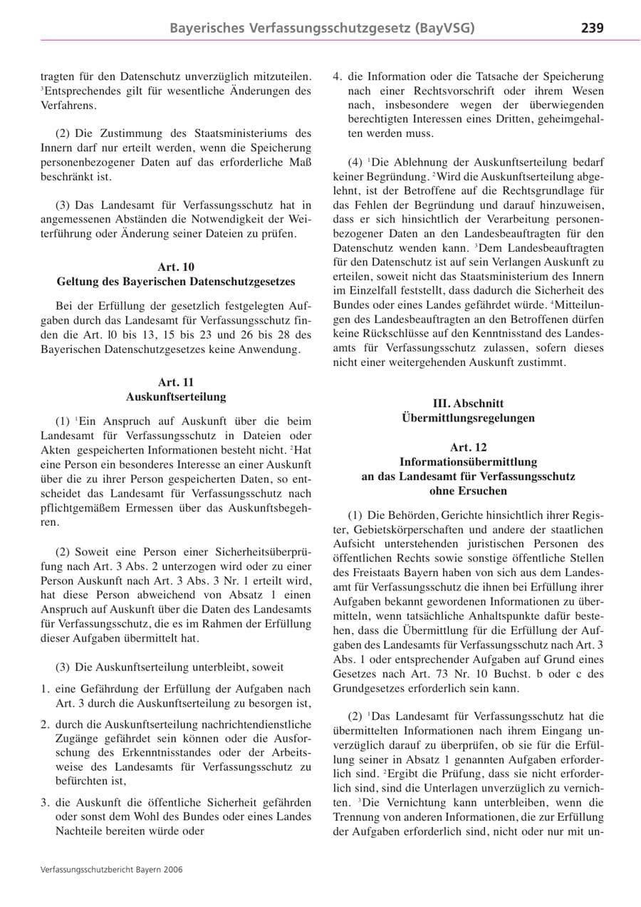 Seite 239 des Verfassungsschutzbericht 2006 Bayern