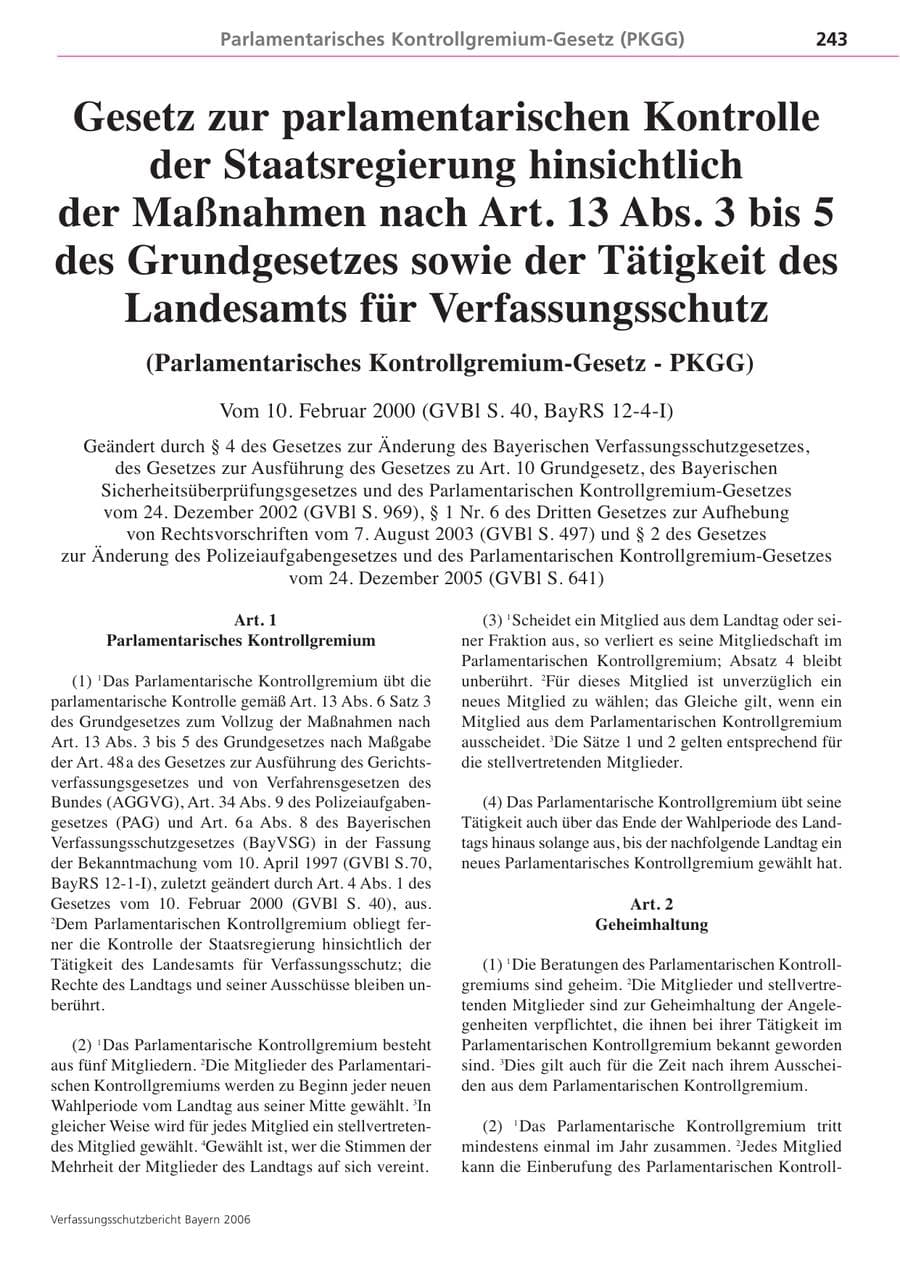 Seite 243 des Verfassungsschutzbericht 2006 Bayern