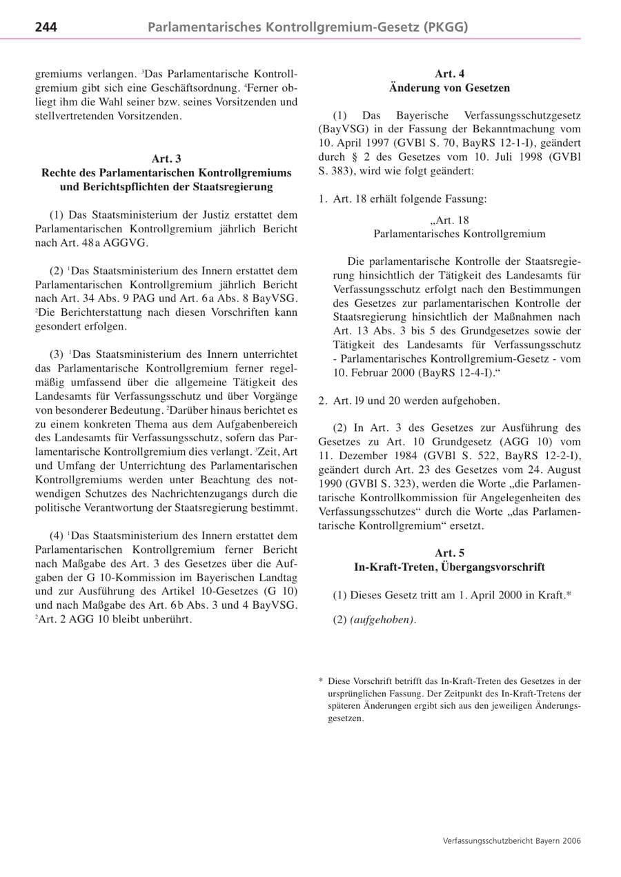 Seite 244 des Verfassungsschutzbericht 2006 Bayern