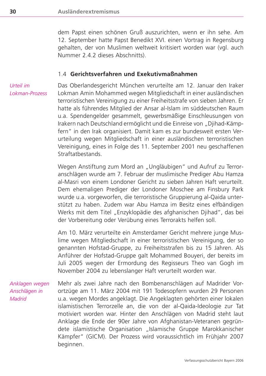 Seite 30 des Verfassungsschutzbericht 2006 Bayern