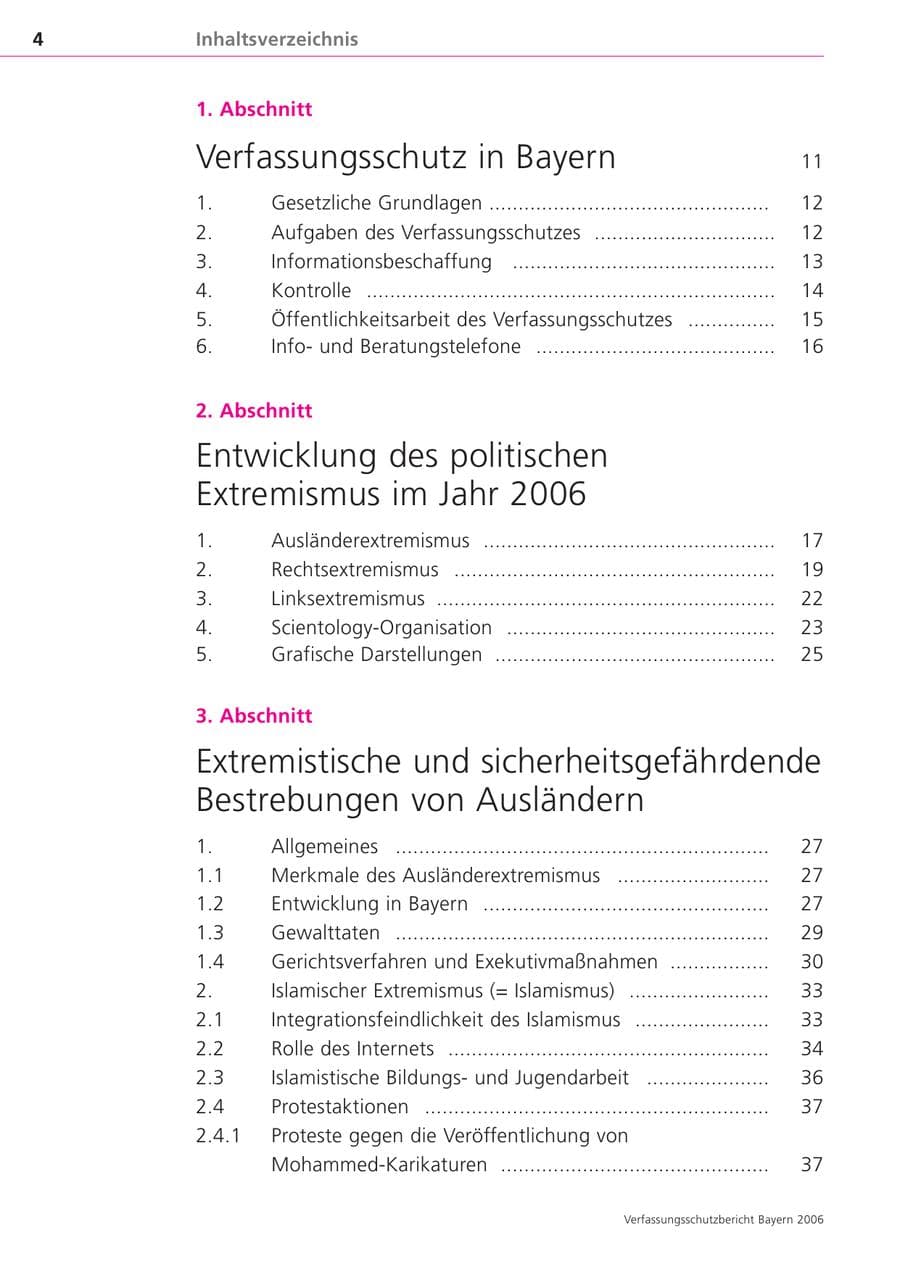 Seite 4 des Verfassungsschutzbericht 2006 Bayern