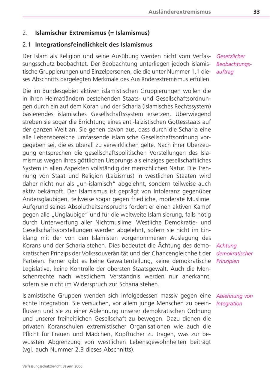 Seite 33 des Verfassungsschutzbericht 2006 Bayern