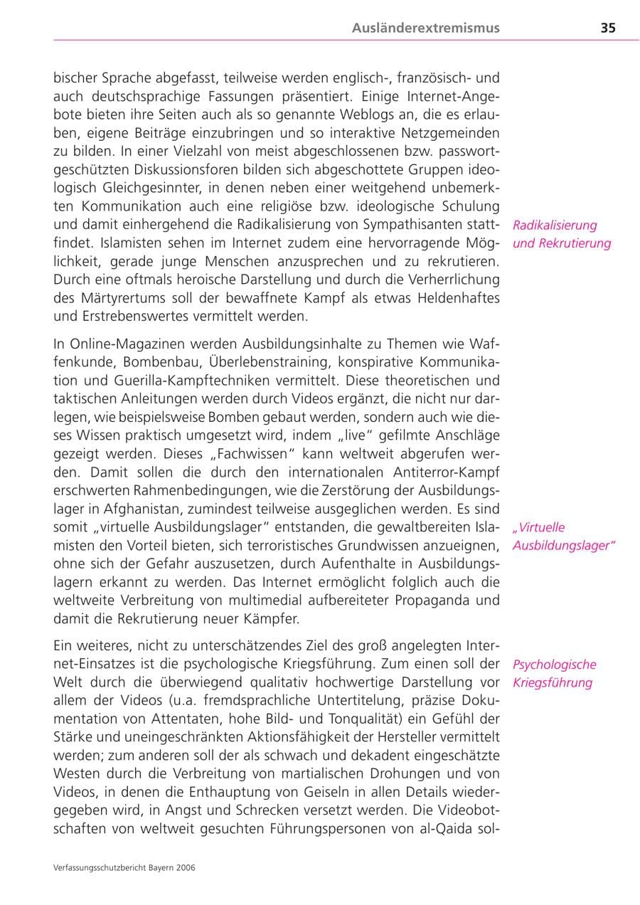 Seite 35 des Verfassungsschutzbericht 2006 Bayern