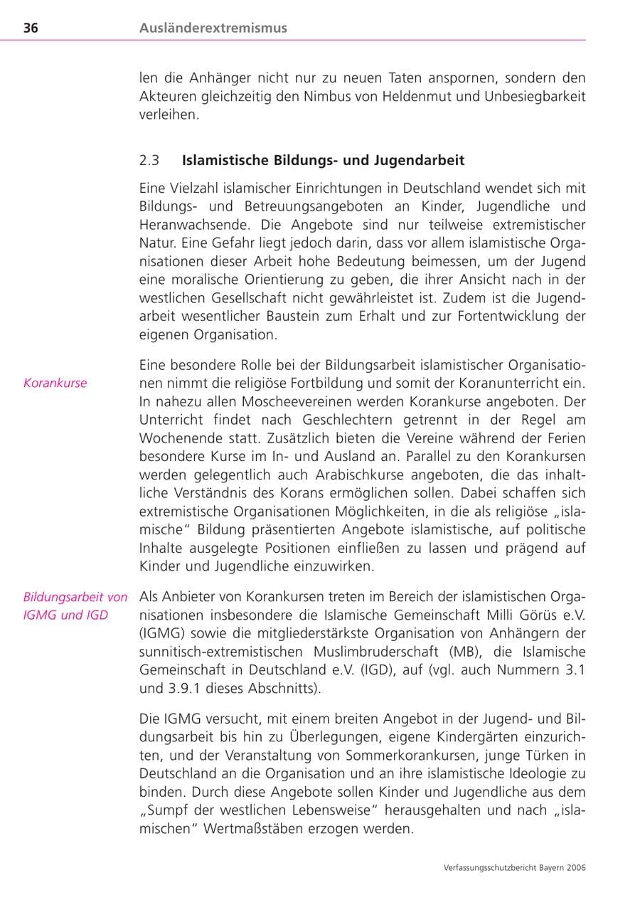 Seite 36 des Verfassungsschutzbericht 2006 Bayern