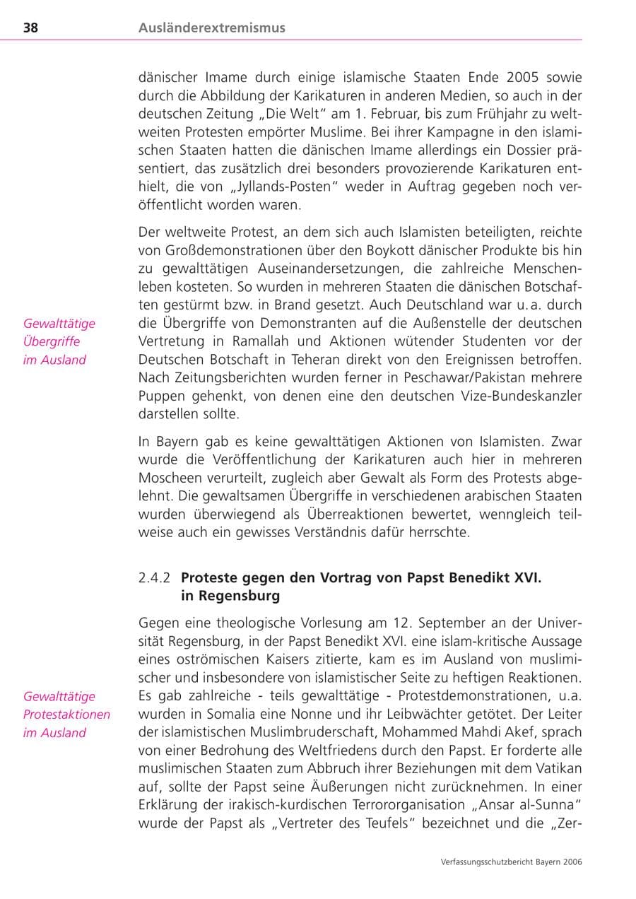 Seite 38 des Verfassungsschutzbericht 2006 Bayern