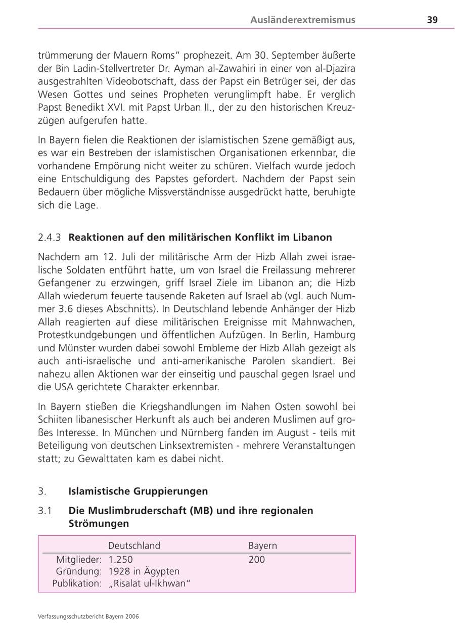 Seite 39 des Verfassungsschutzbericht 2006 Bayern
