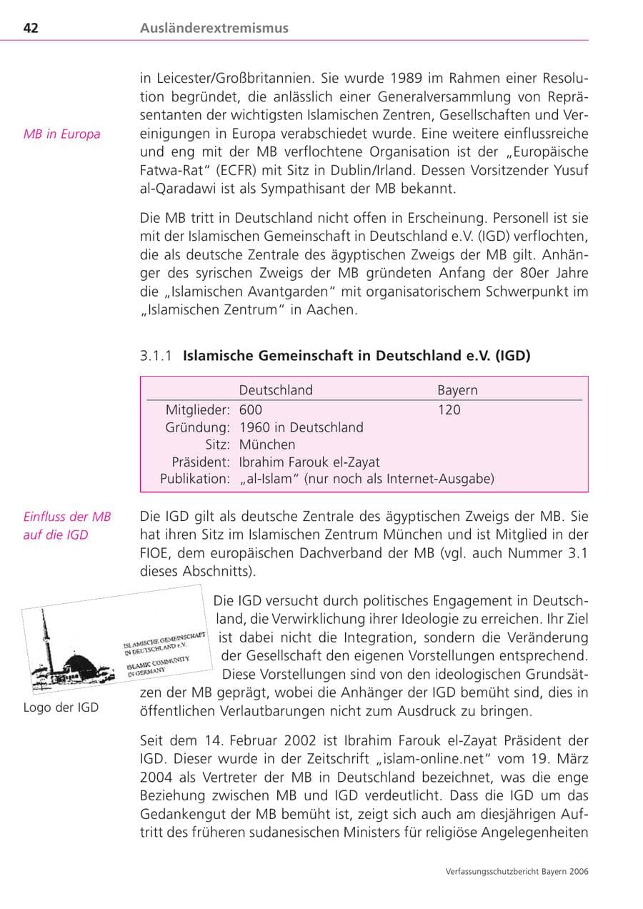 Seite 42 des Verfassungsschutzbericht 2006 Bayern