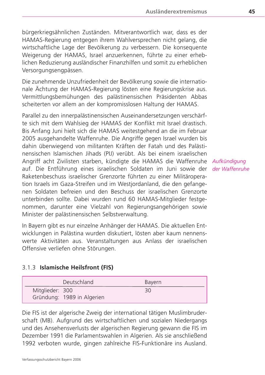Seite 45 des Verfassungsschutzbericht 2006 Bayern
