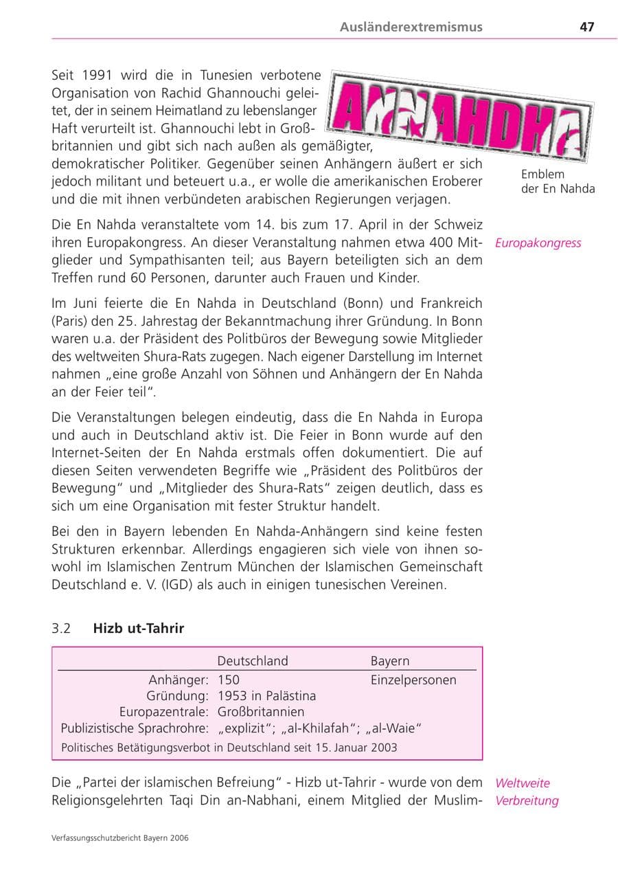 Seite 47 des Verfassungsschutzbericht 2006 Bayern