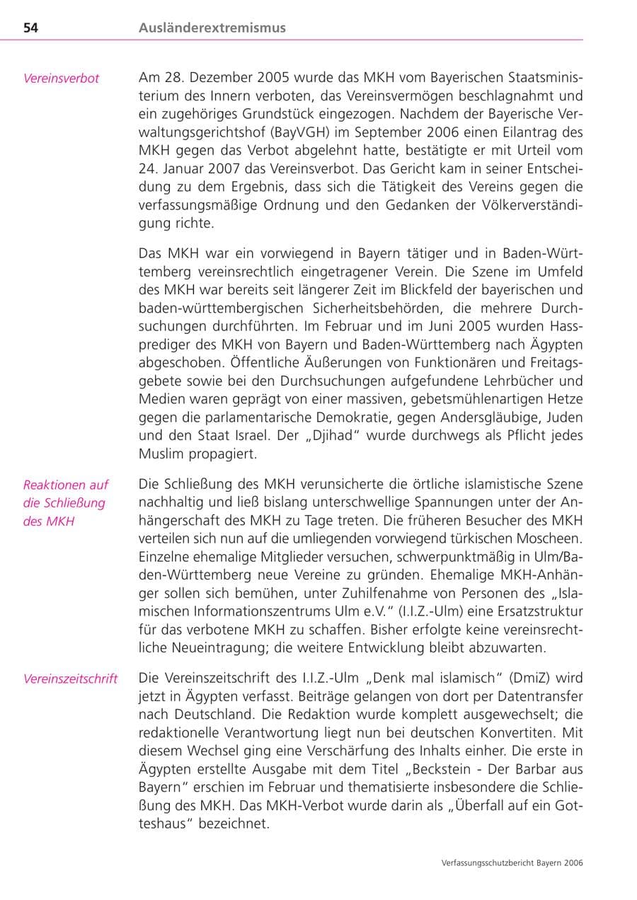Seite 54 des Verfassungsschutzbericht 2006 Bayern