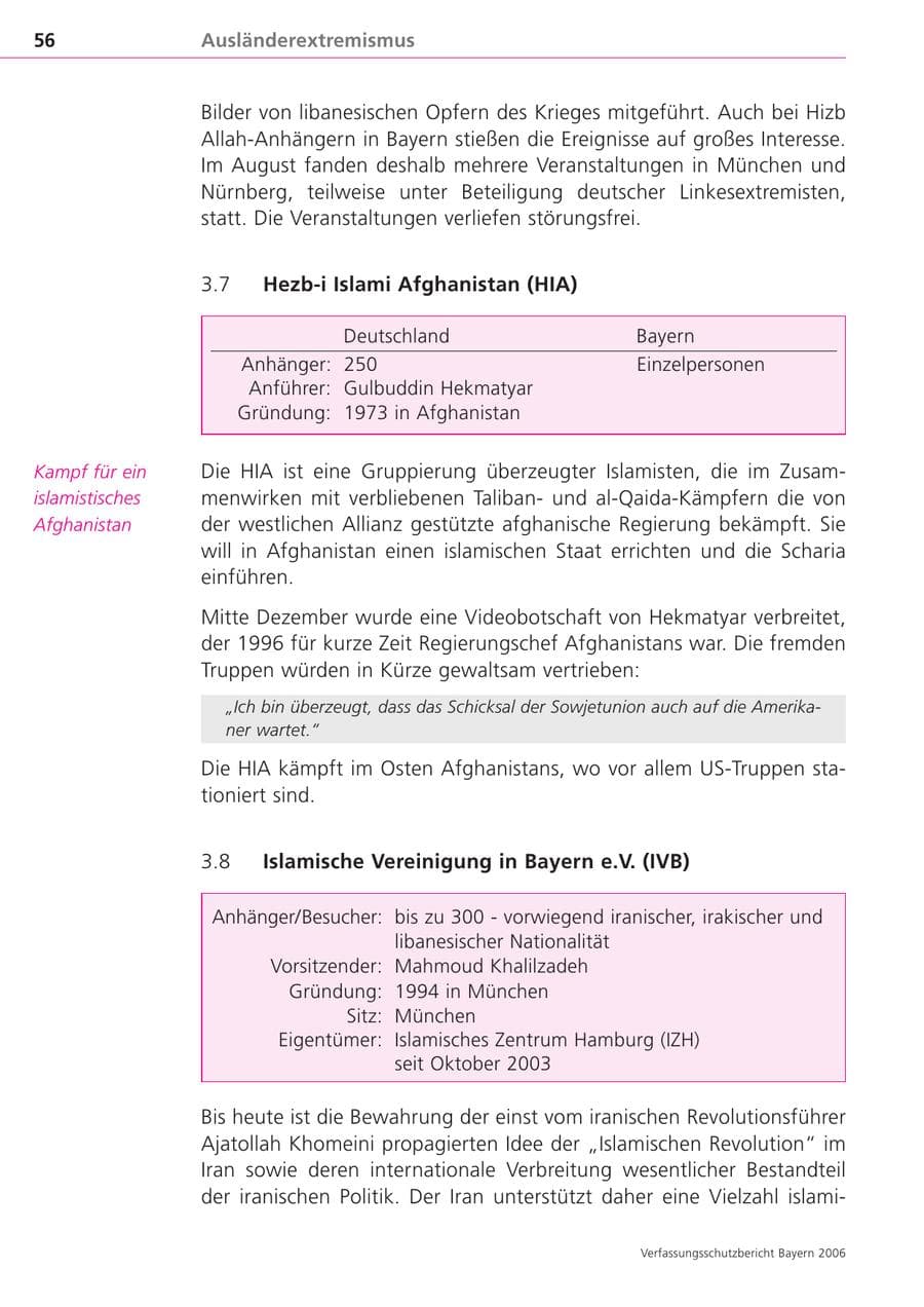Seite 56 des Verfassungsschutzbericht 2006 Bayern