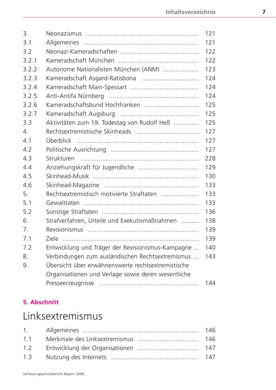 Seite 7 des Verfassungsschutzbericht 2006 Bayern