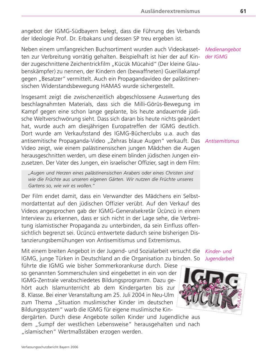 Seite 61 des Verfassungsschutzbericht 2006 Bayern