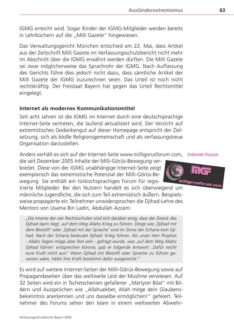 Seite 63 des Verfassungsschutzbericht 2006 Bayern