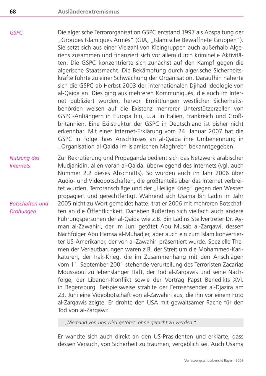 Seite 68 des Verfassungsschutzbericht 2006 Bayern