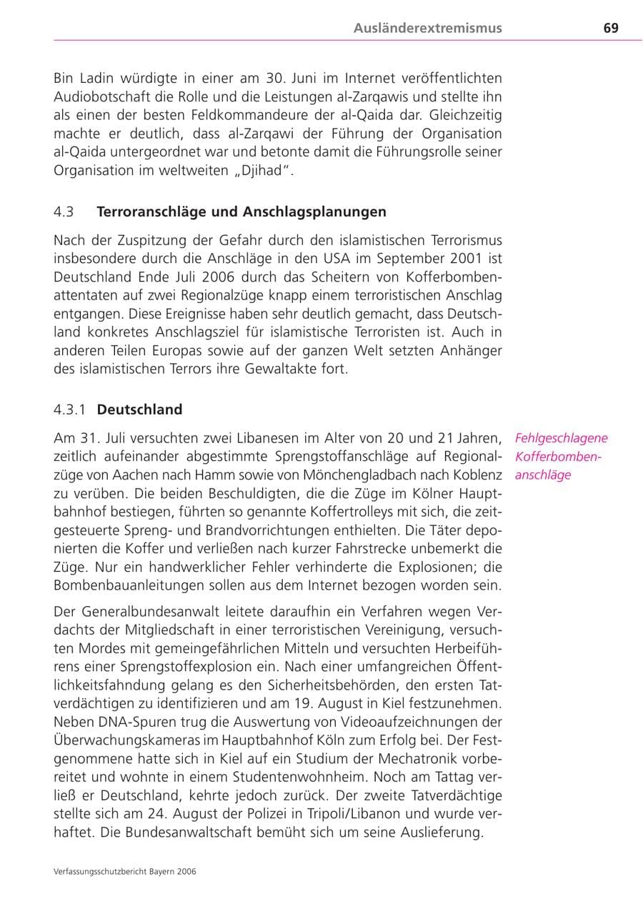 Seite 69 des Verfassungsschutzbericht 2006 Bayern