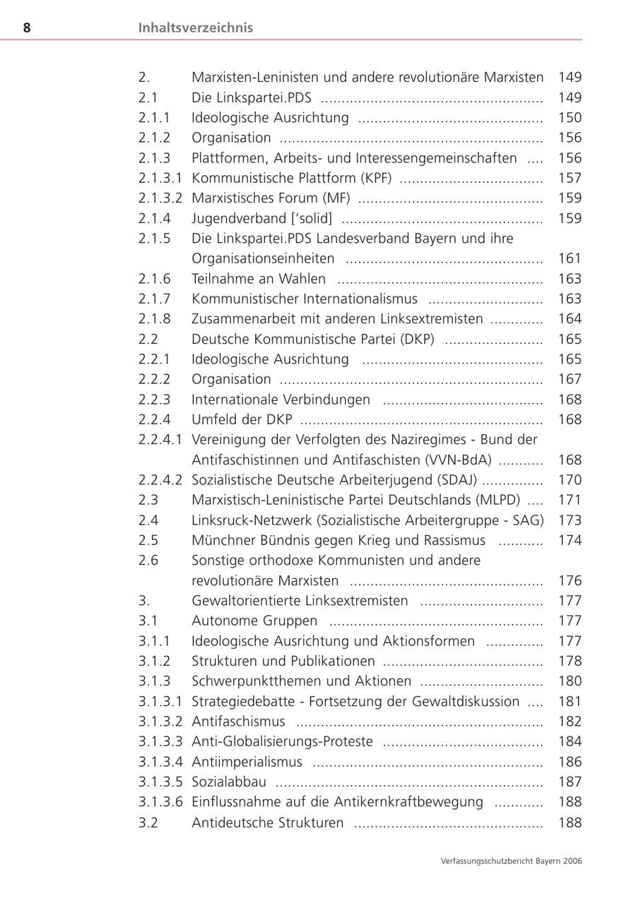 Seite 8 des Verfassungsschutzbericht 2006 Bayern