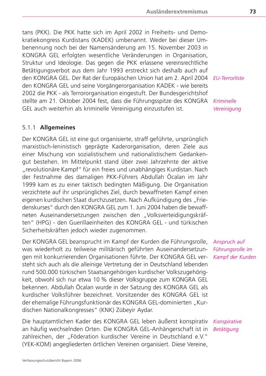 Seite 73 des Verfassungsschutzbericht 2006 Bayern
