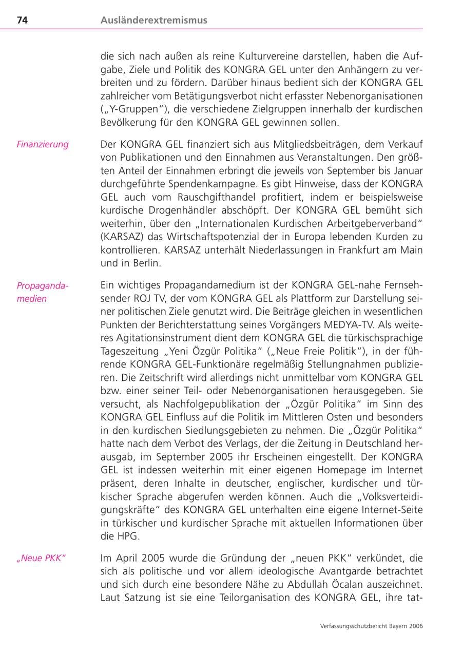 Seite 74 des Verfassungsschutzbericht 2006 Bayern