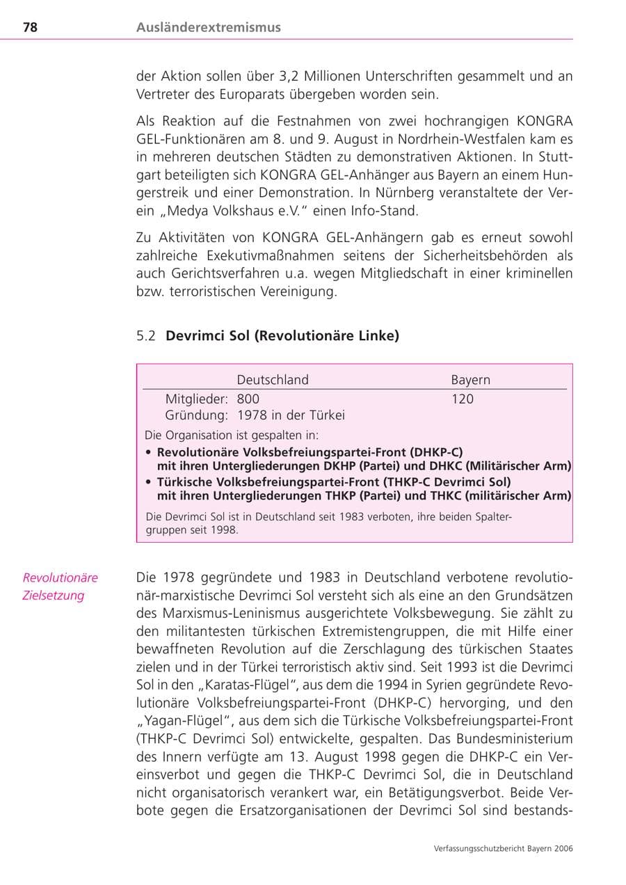 Seite 78 des Verfassungsschutzbericht 2006 Bayern
