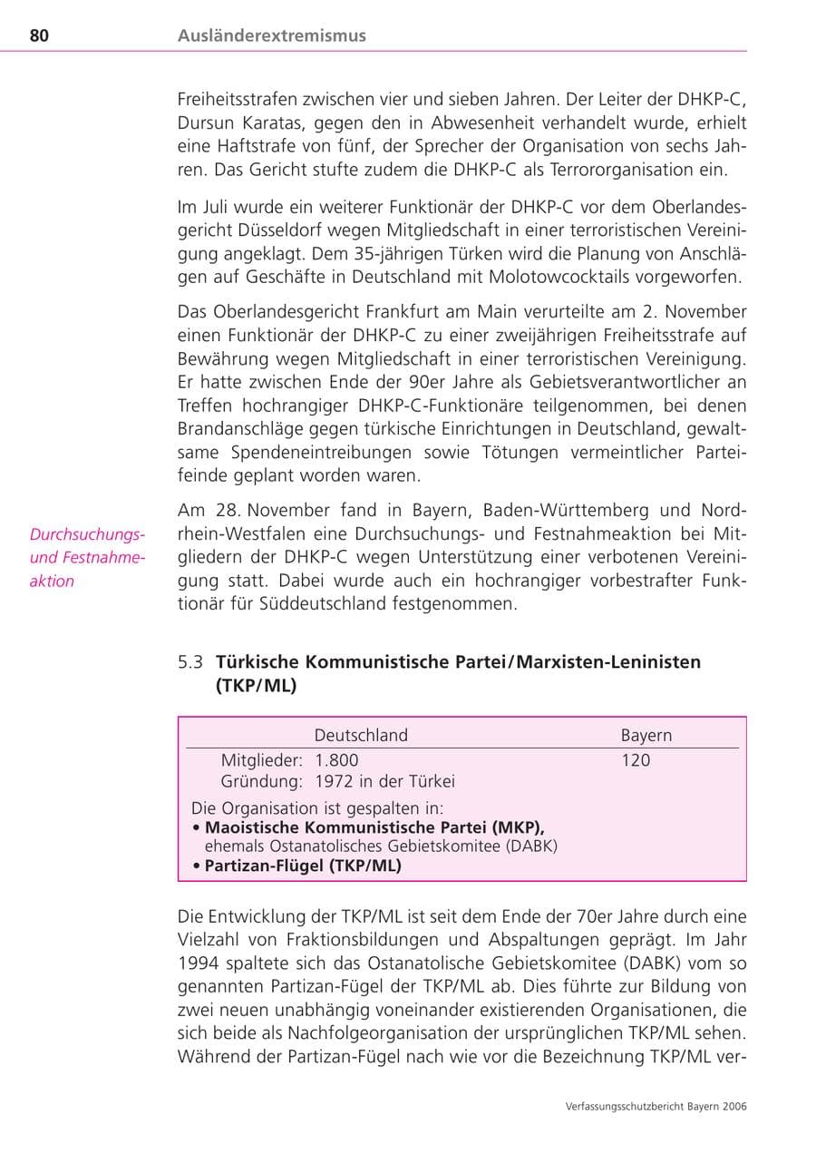 Seite 80 des Verfassungsschutzbericht 2006 Bayern