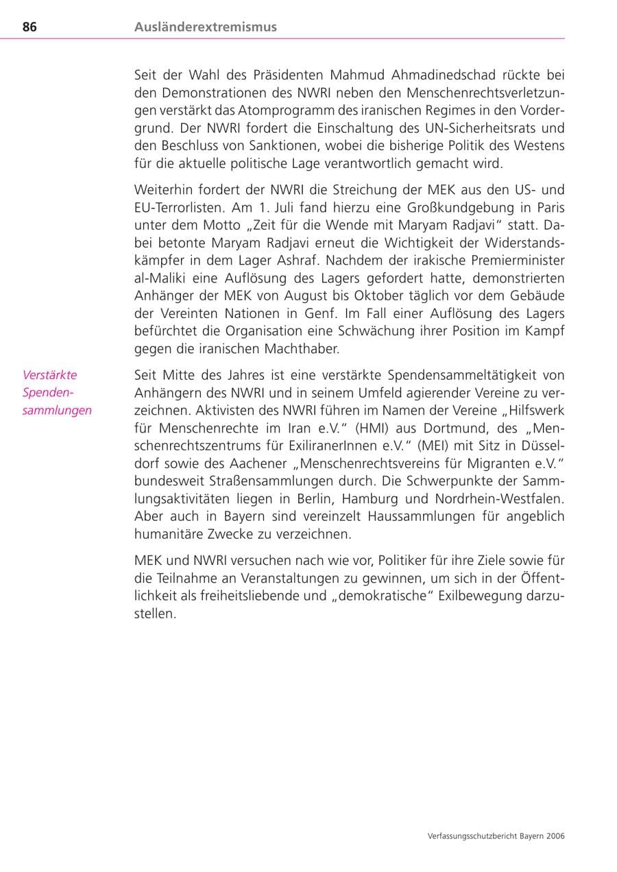 Seite 86 des Verfassungsschutzbericht 2006 Bayern