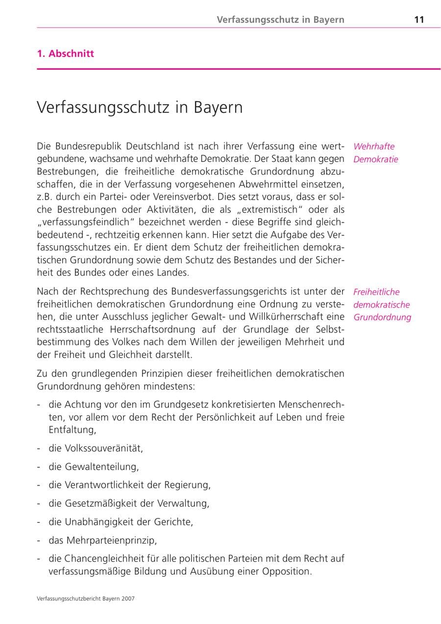 Seite 11 des Verfassungsschutzbericht 2007 Bayern