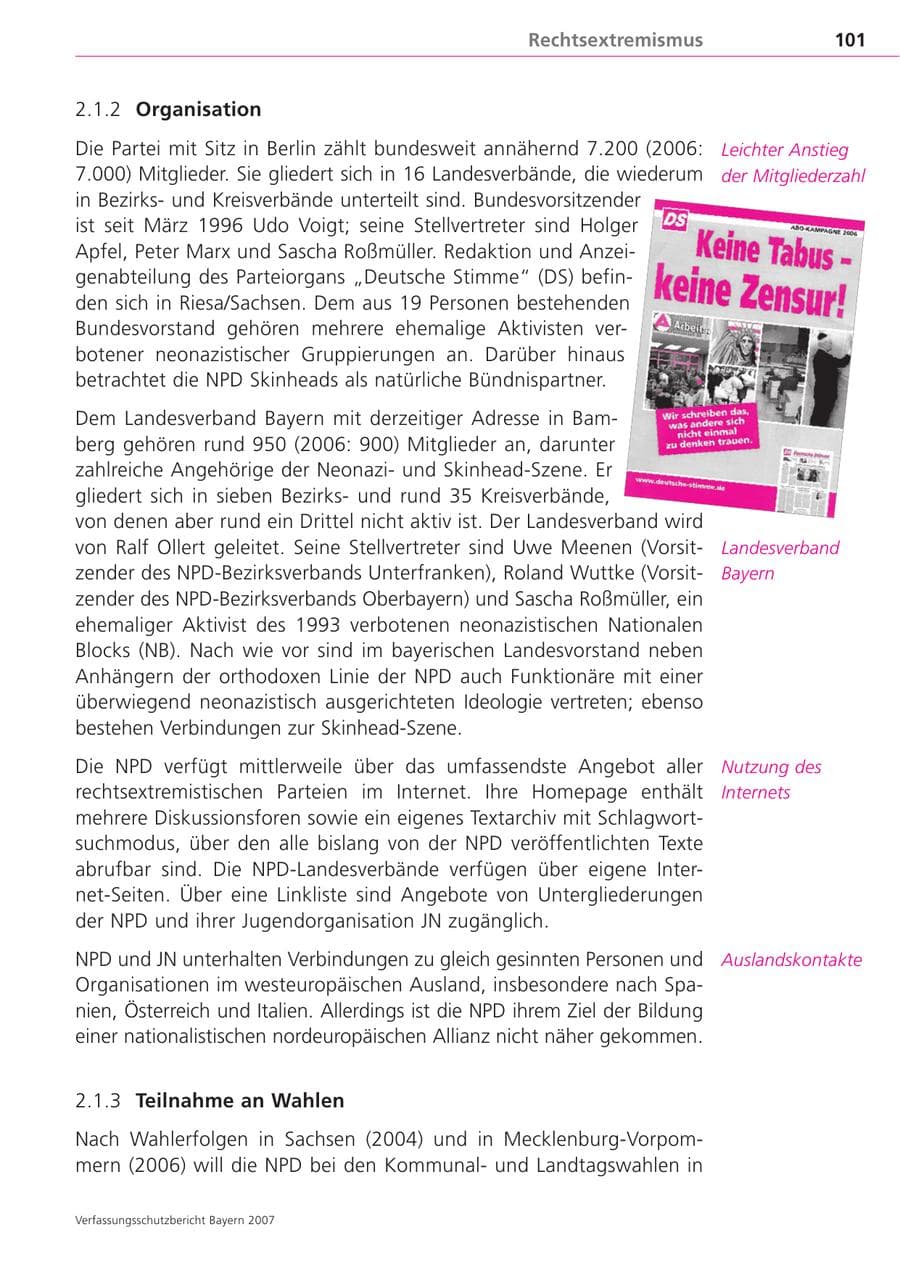 Seite 101 des Verfassungsschutzbericht 2007 Bayern