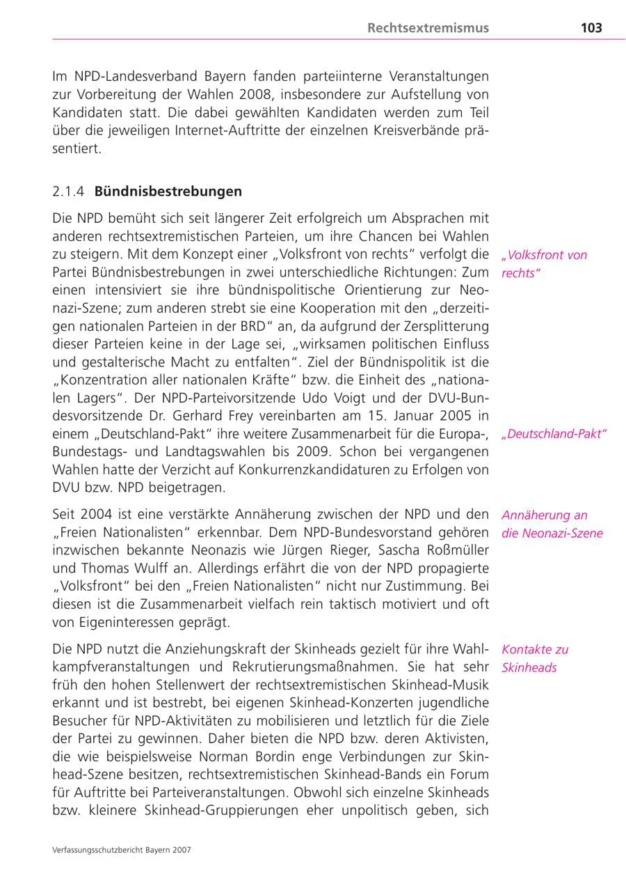 Seite 103 des Verfassungsschutzbericht 2007 Bayern