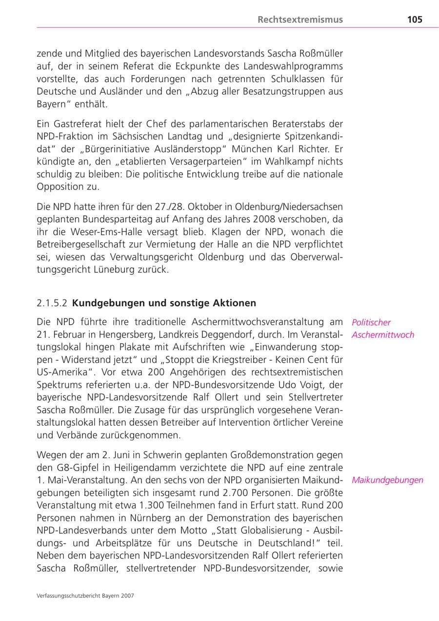 Seite 105 des Verfassungsschutzbericht 2007 Bayern