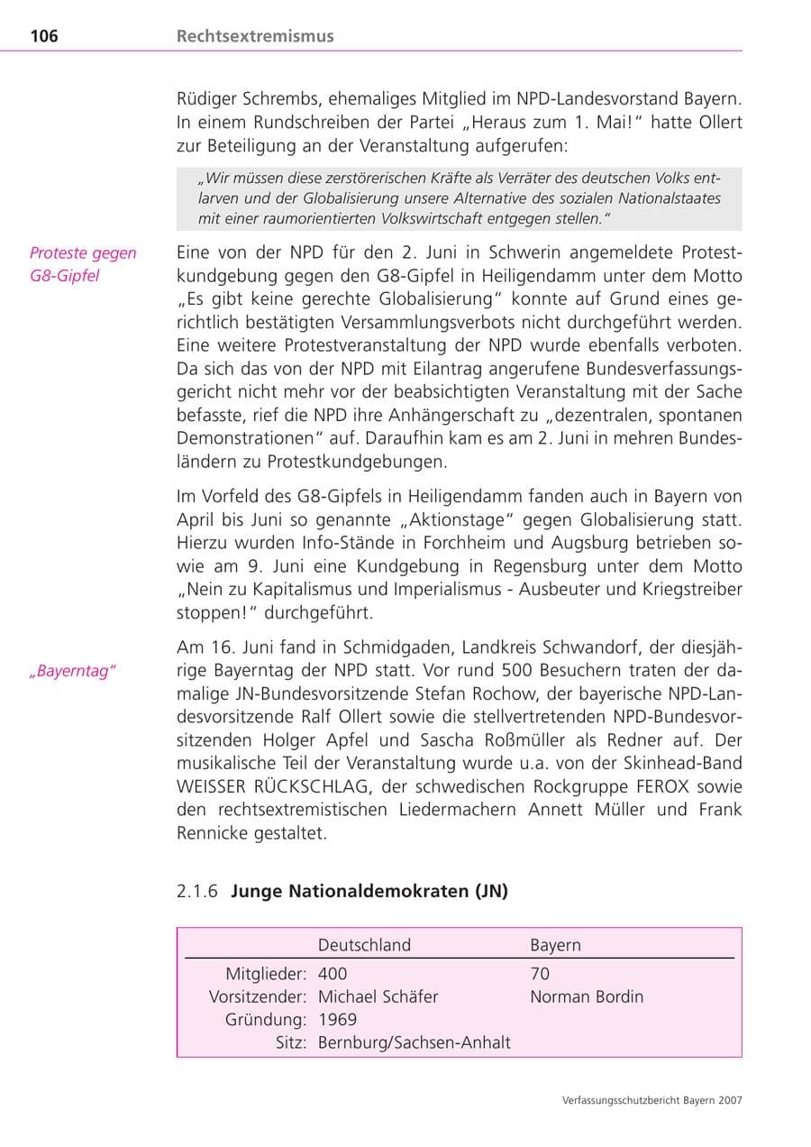 Seite 106 des Verfassungsschutzbericht 2007 Bayern