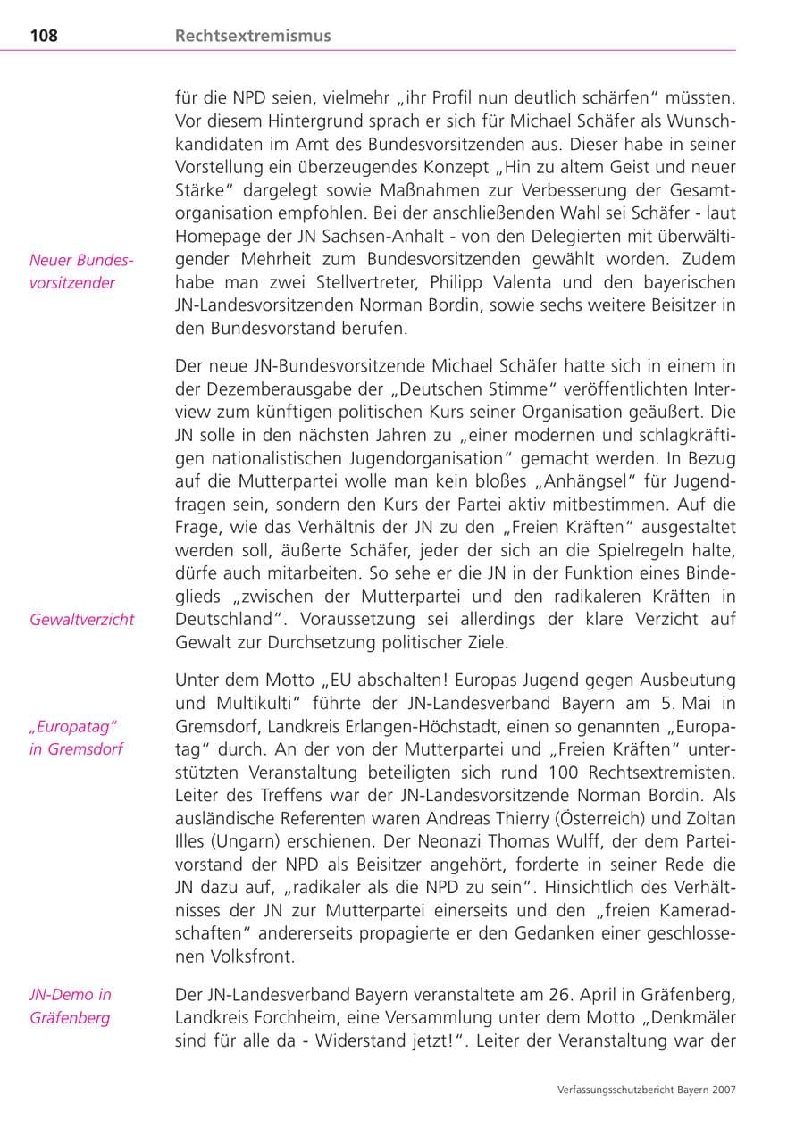 Seite 108 des Verfassungsschutzbericht 2007 Bayern
