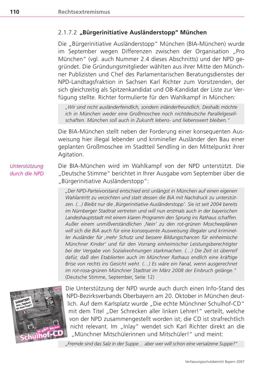 Seite 110 des Verfassungsschutzbericht 2007 Bayern