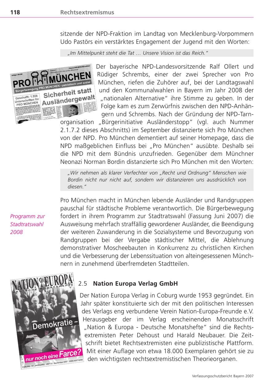 Seite 118 des Verfassungsschutzbericht 2007 Bayern