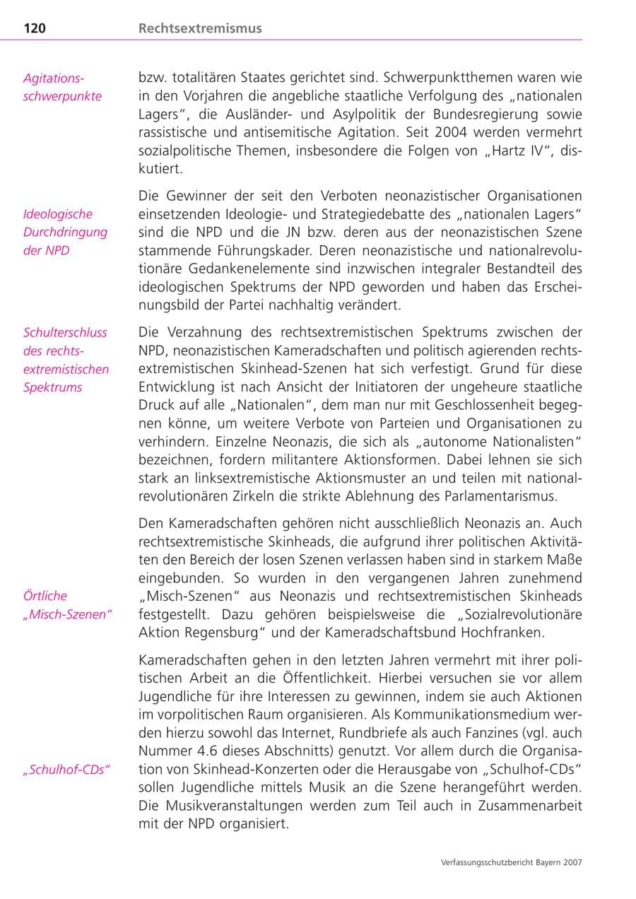 Seite 120 des Verfassungsschutzbericht 2007 Bayern