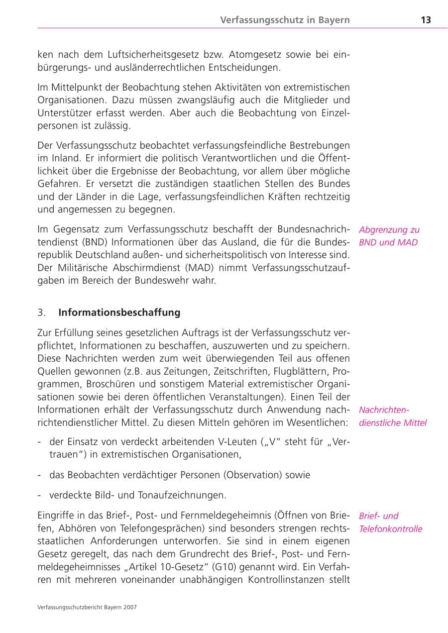 Seite 13 des Verfassungsschutzbericht 2007 Bayern