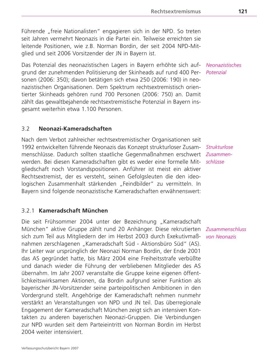 Seite 121 des Verfassungsschutzbericht 2007 Bayern