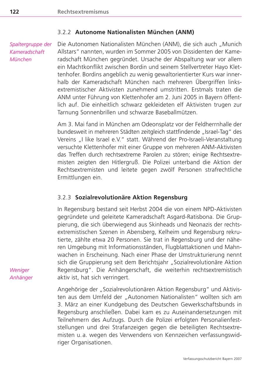 Seite 122 des Verfassungsschutzbericht 2007 Bayern