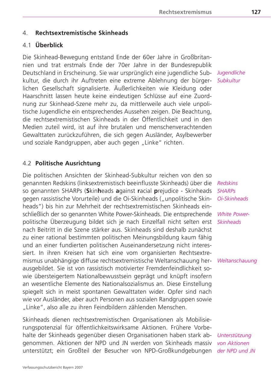 Seite 127 des Verfassungsschutzbericht 2007 Bayern