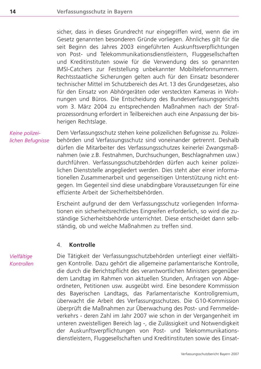 Seite 14 des Verfassungsschutzbericht 2007 Bayern