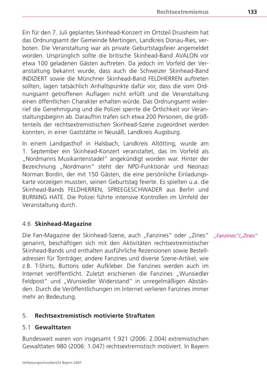 Seite 133 des Verfassungsschutzbericht 2007 Bayern