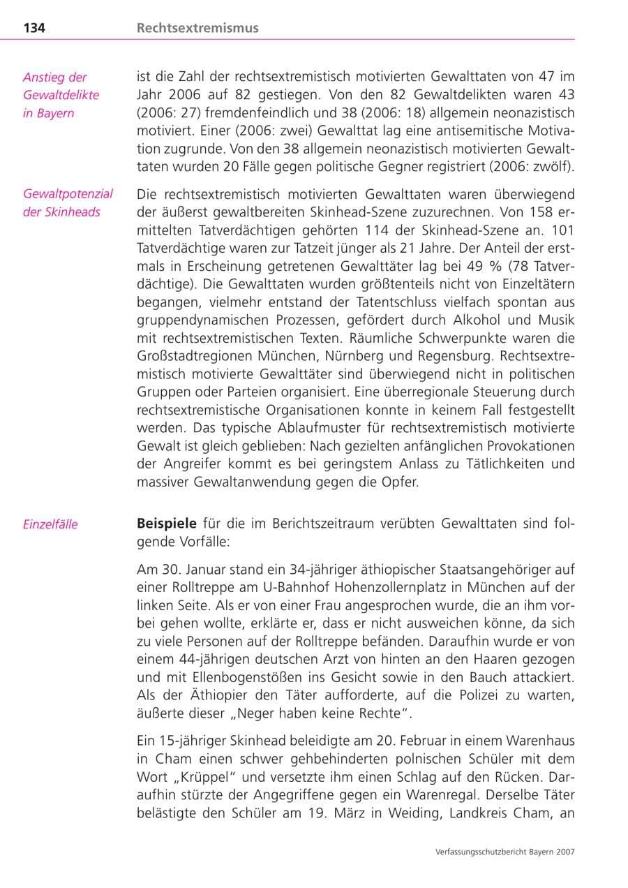 Seite 134 des Verfassungsschutzbericht 2007 Bayern