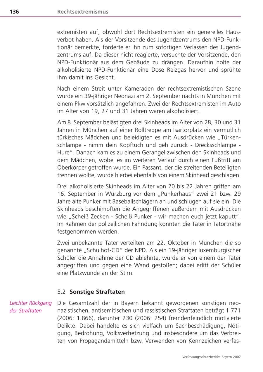 Seite 136 des Verfassungsschutzbericht 2007 Bayern