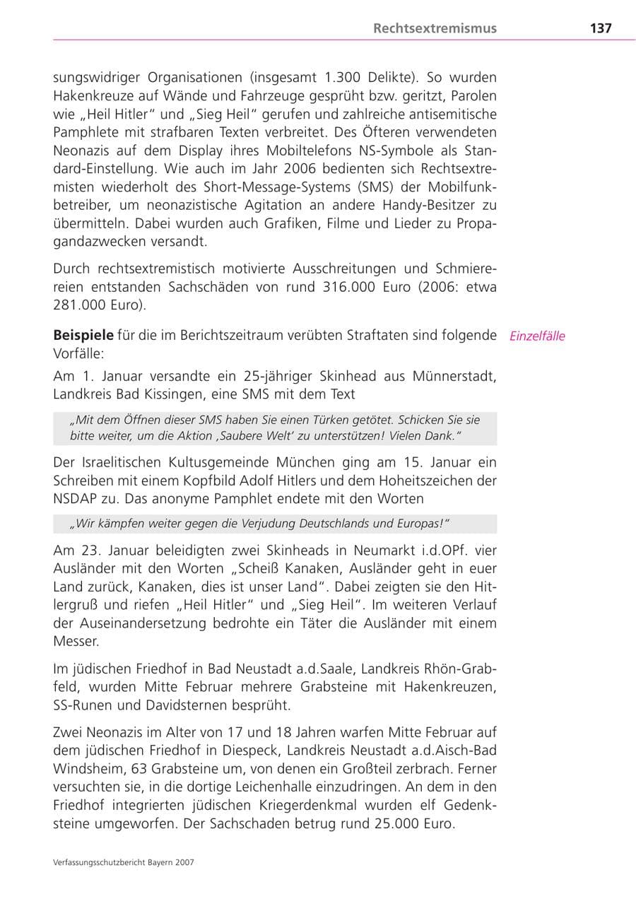 Seite 137 des Verfassungsschutzbericht 2007 Bayern