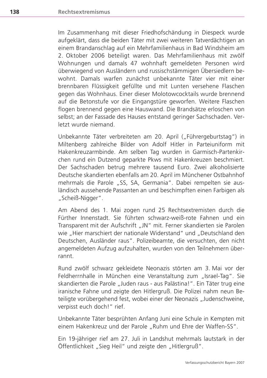 Seite 138 des Verfassungsschutzbericht 2007 Bayern
