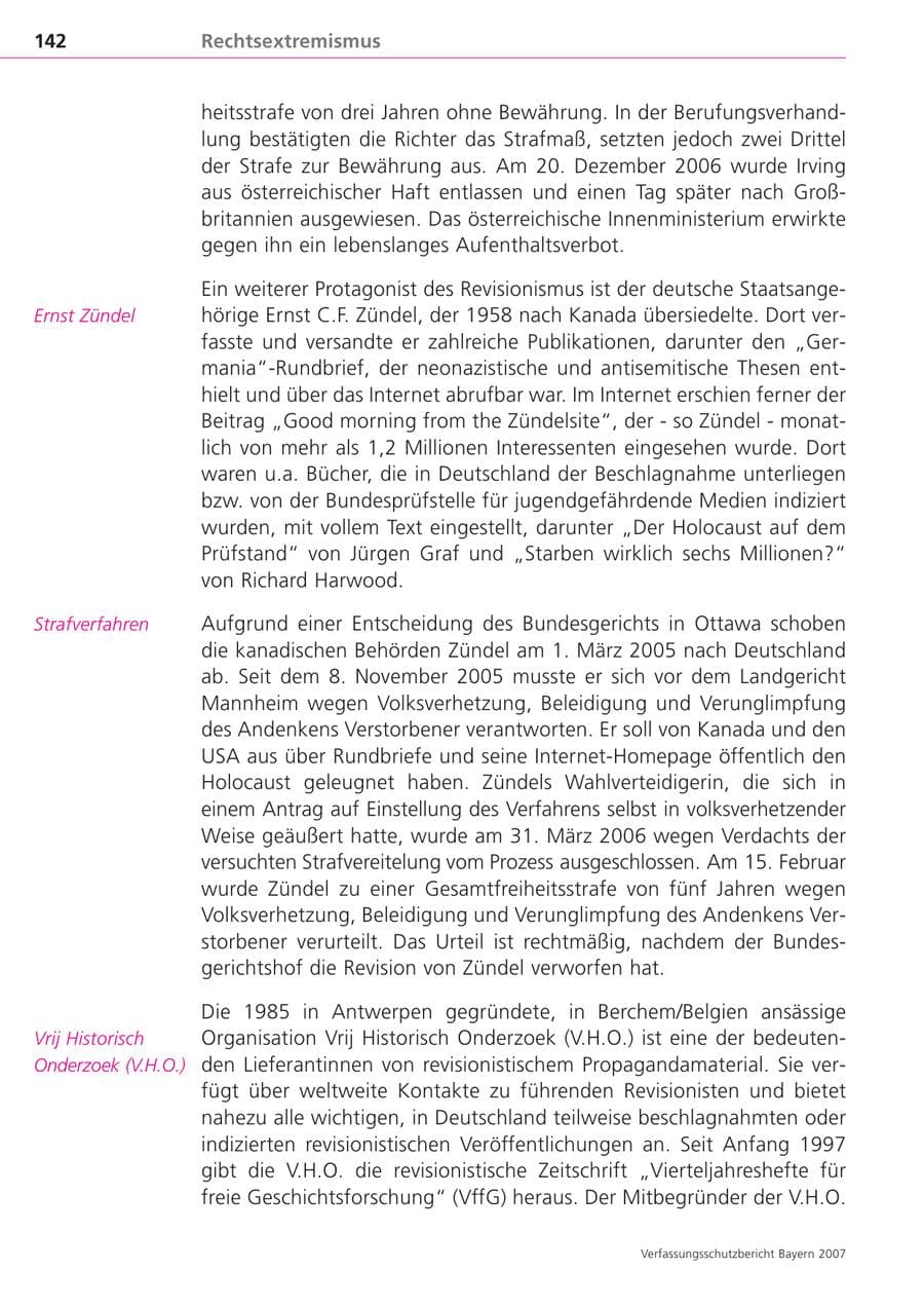 Seite 142 des Verfassungsschutzbericht 2007 Bayern