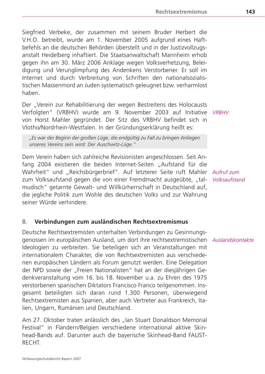 Seite 143 des Verfassungsschutzbericht 2007 Bayern