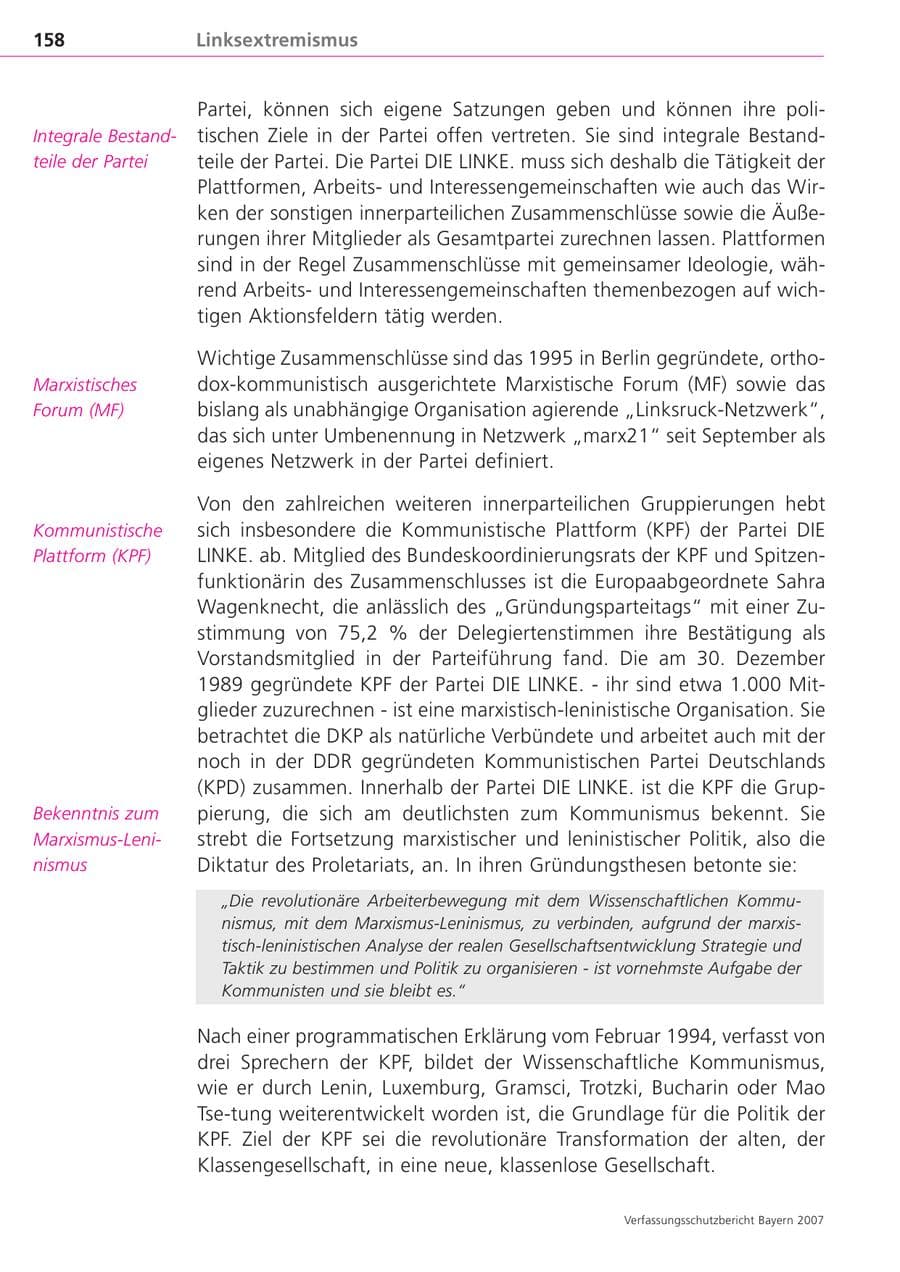 Seite 158 des Verfassungsschutzbericht 2007 Bayern